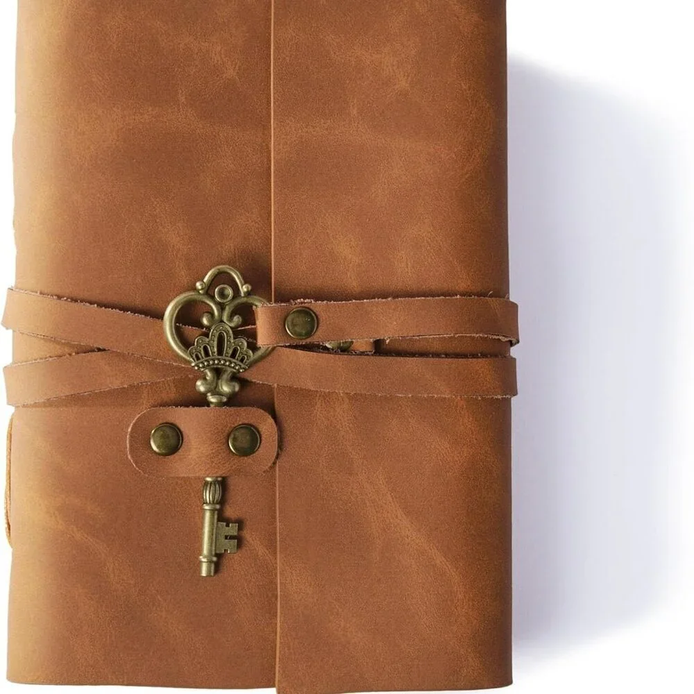 Leather Journal Notebook 5x7 Vintage Brown Diary with Key 200 Lined Pages